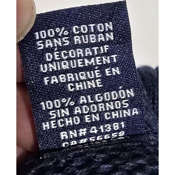 Chaps Navy Blue Mens Pullover Sweater W/ Brown Suede Elbow Patches Button Collar - Picture 8 of 8